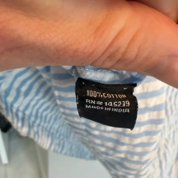 Song of Style Blue White Seersucker Stripe Floral Embroidery Mini Dress Small - Picture 9 of 9